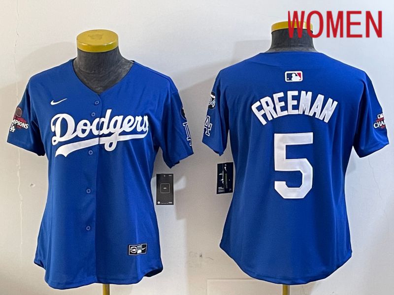 Women Los Angeles Dodgers 5 Freeman Blue Game 2024 Nike MLB Jersey style 12054